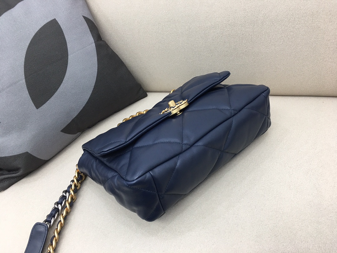 Lambskin 19 Large Handbag Flap Bag AS1161 Dark Blue